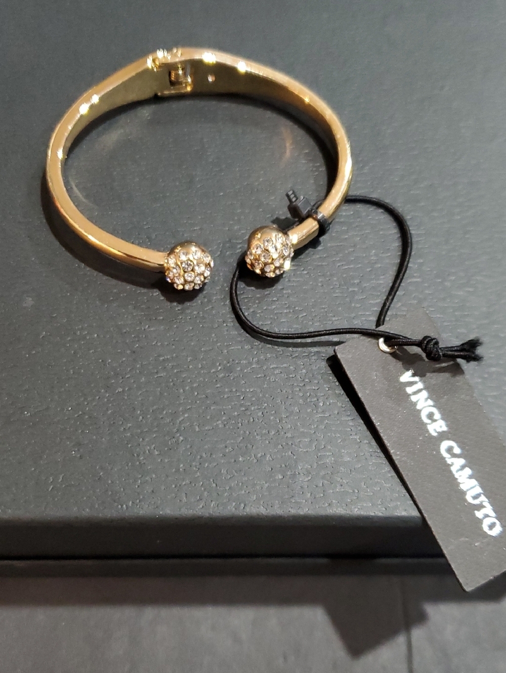 Vince Camuto gold plated crystal rhinestone studded tip hinged bangle brand new